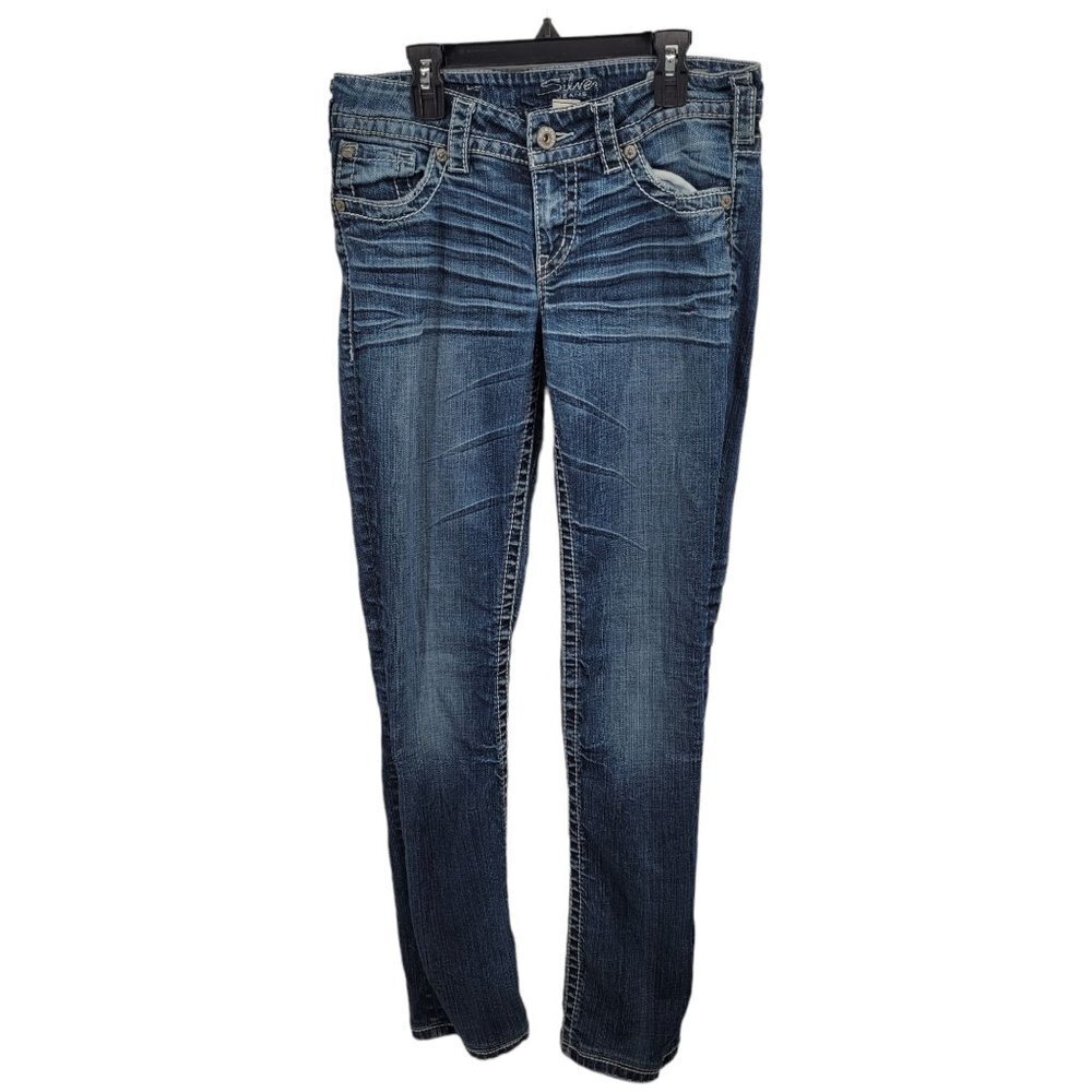 Silver Jeans Womens 27 suki straight jeans blue medium Wash denim low rise